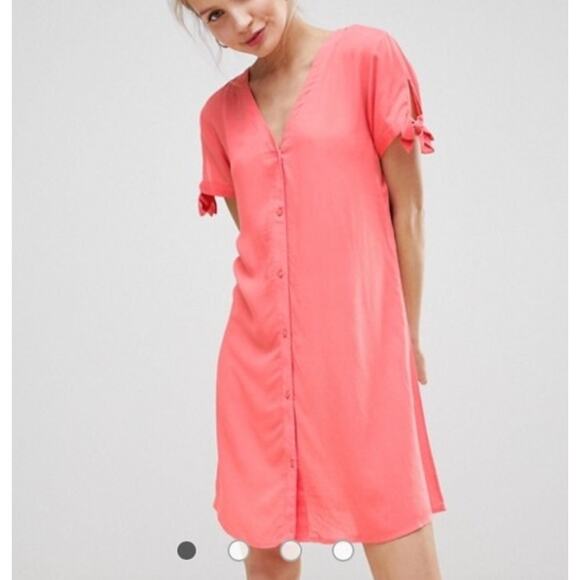 Jacqueline De Yong‎ Dress Womens 34 X Small Pink Rose Of Sharon Mini Button Down - Picture 1 of 11